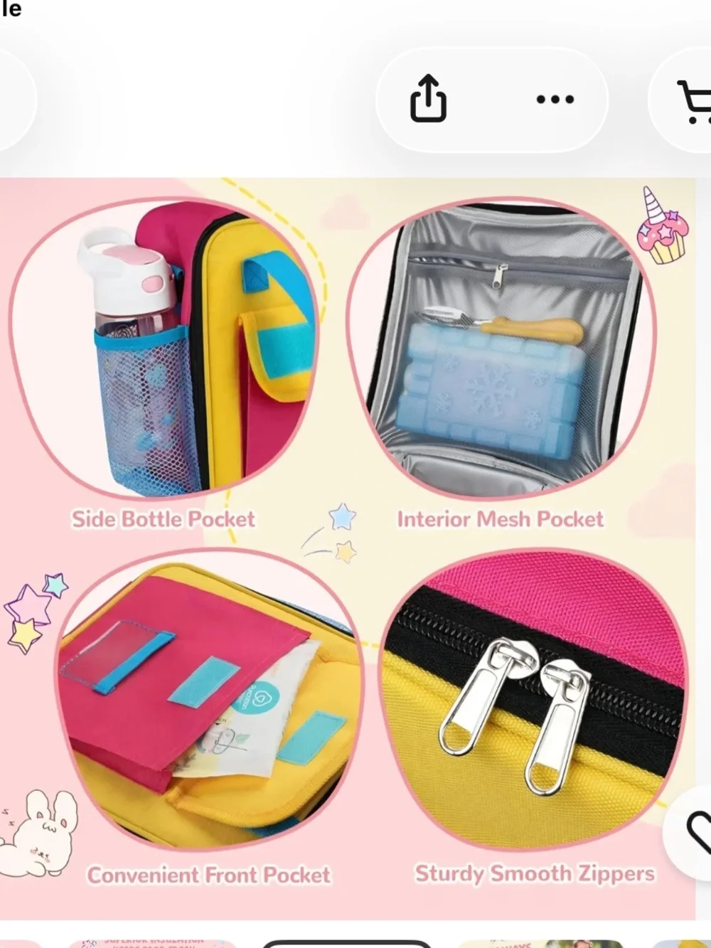 2 PACK! Kids Collapsable Lunch Boxes w/Shoulder Strap-Pink, Yellow, Blue, Green